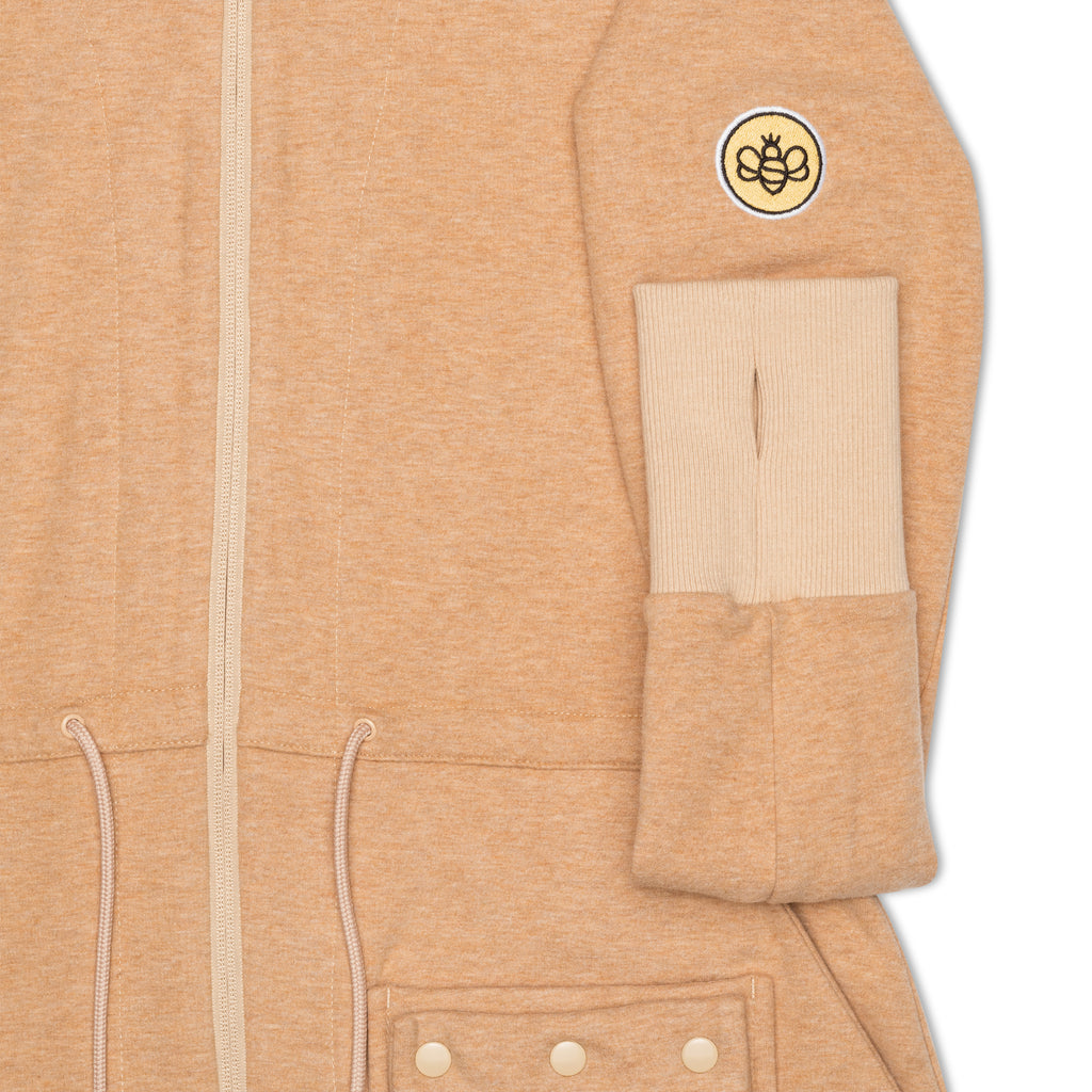 REDI Swess functional Athleisure dress in camel sleeve thumb hole detail