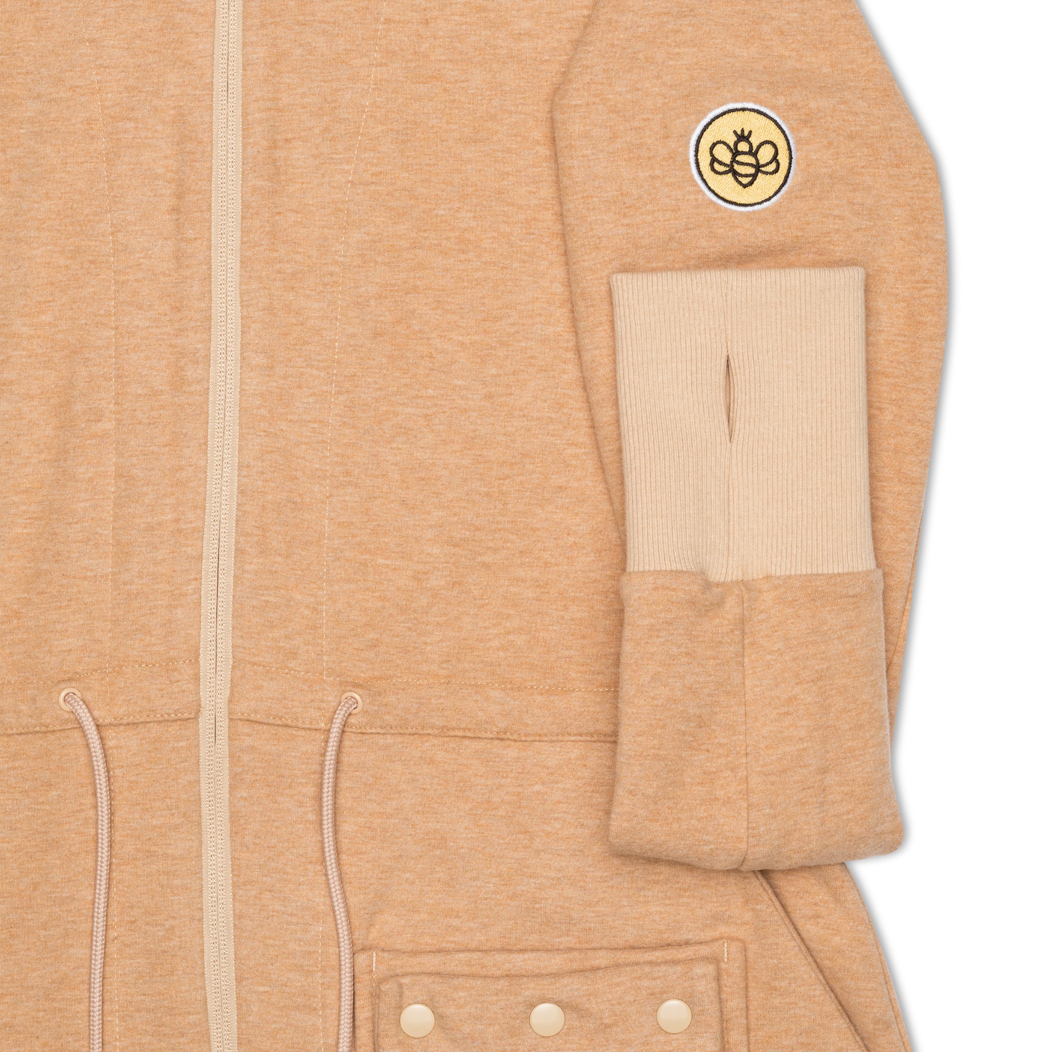 REDI Swess functional Athleisure dress in camel sleeve thumb hole detail