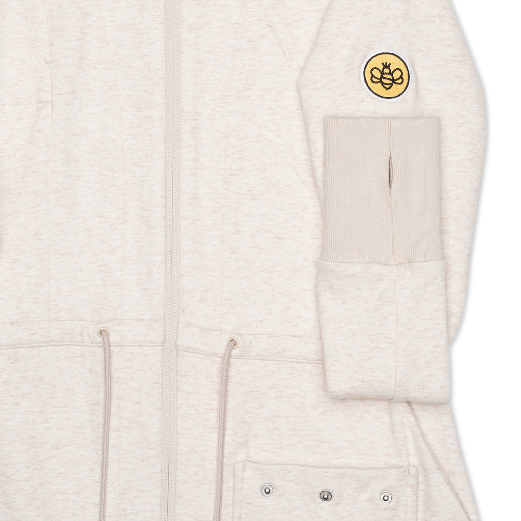 REDI Swess athleisure dress in oatmeal thumb hold sleeve detail